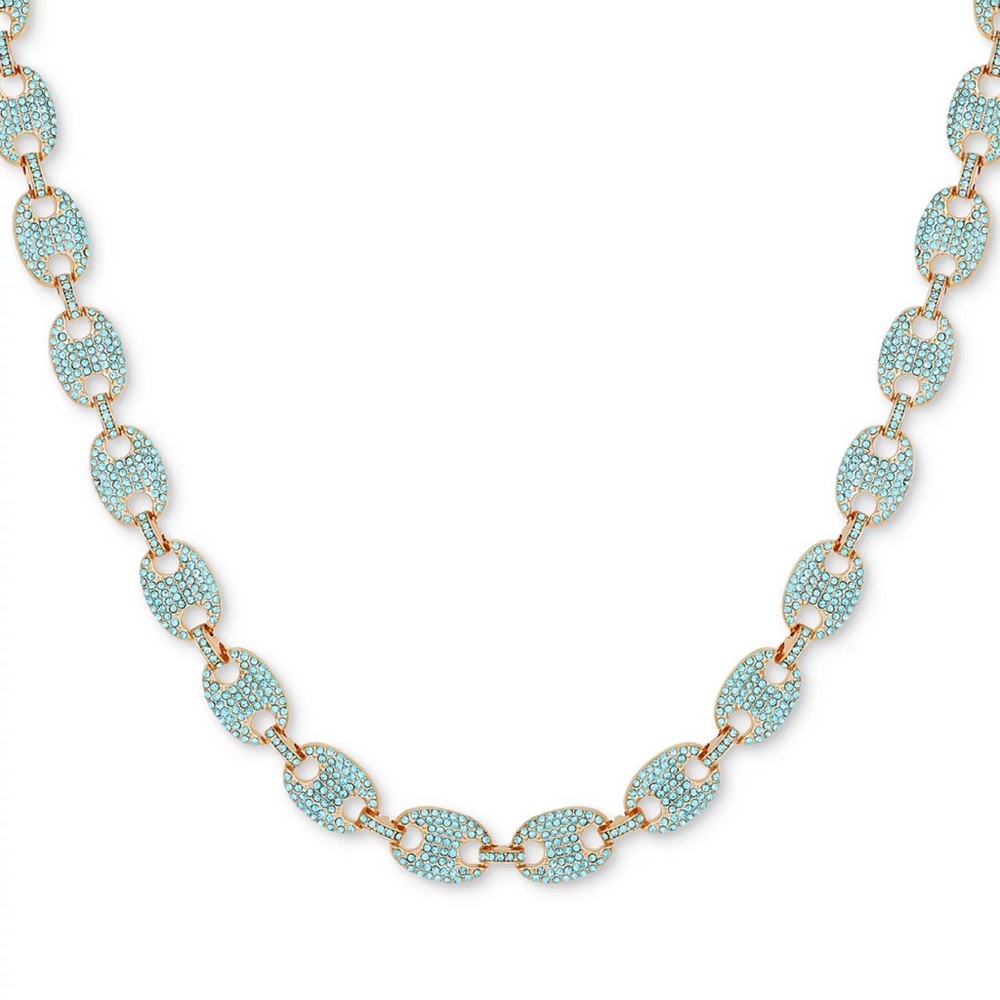 NWT Guess Gold-Tone Blue Pavé Link Statement Necklace